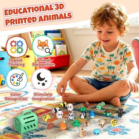 20 PCS 3D Printed Animals, Mini 3D Printed Animal Figurines with Cage, Flexible Articulated Fidget Toys for Desk Decor, Party Favors, Goodie Bag Stuffers, Classroom Rewards in Saudi Arabia