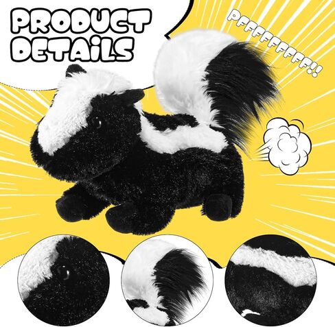 Civaner Farting Skunk Plush Stuffed Animal, 11'' Realistic Black White Skunk Toy with Funny Fart Sound Interactive Prank Plush for April Fools Day Christmas Birthday Funny Gift, Home Office Desk Decor in Saudi Arabia