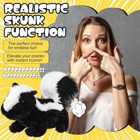 Civaner Farting Skunk Plush Stuffed Animal, 11'' Realistic Black White Skunk Toy with Funny Fart Sound Interactive Prank Plush for April Fools Day Christmas Birthday Funny Gift, Home Office Desk Decor in Saudi Arabia