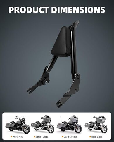 Detachable Passenger Backrest Sissy Bar, Quick Release Integrated High Backrest Fit for Harley Davidson Touring Road King Street Glide Electra Glide 2009-2025, Gloss Black（26inch） in Saudi Arabia