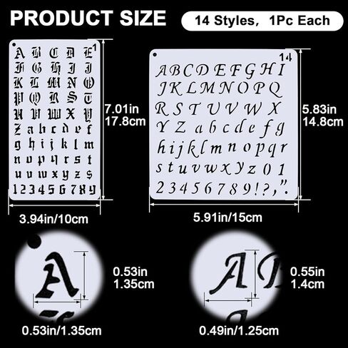 OIIKI 14pcs 1/2 Inch Letter Stencils for Painting, Small Reusable Letter Journal Stencils for Painting, Alphabet Aids for Journaling Scrapbook Canvas Wood Wall Rock- Black in Saudi Arabia