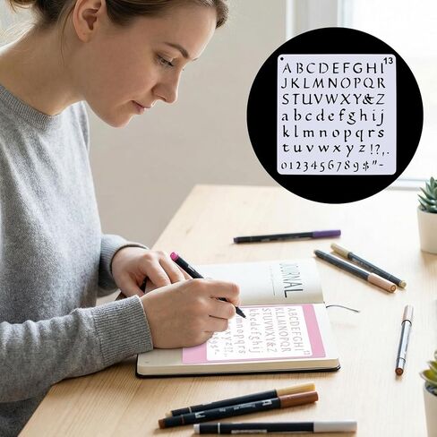 OIIKI 14pcs 1/2 Inch Letter Stencils for Painting, Small Reusable Letter Journal Stencils for Painting, Alphabet Aids for Journaling Scrapbook Canvas Wood Wall Rock- Black in Saudi Arabia