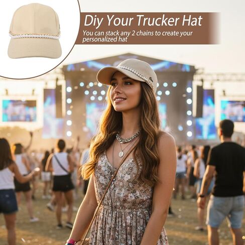 5 PCS Trucker Hat Chains, Gold Hat Charms Bill Decoration for Women Man, Pearl Metal Hat Chains for Women Trucker Hat, Stylish Hats Accessories for DIY Mesh Baseball Cap Netback Cap in Kuwait