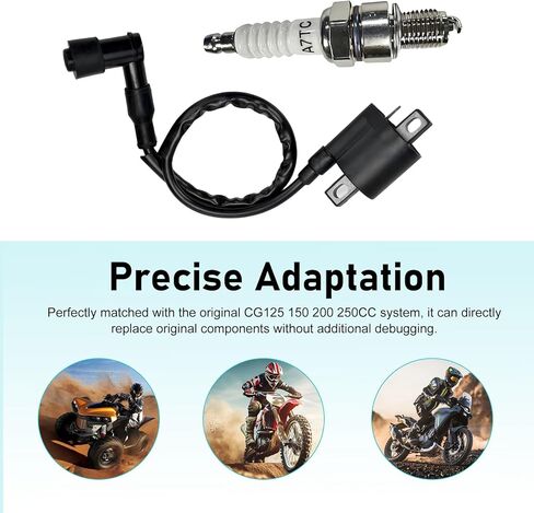قطعتان من ملف الإشعال لسباق الدراجات النارية، ملف الإشعال مع قابس الإشعال A7TC، لـ CG 50cc 90cc 110cc 125cc 150cc 200cc 250cc محرك عمودي ATV Dirt Bike Go Kart Motorcycle (أسود) in Kuwait
