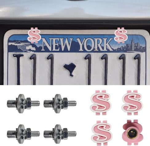 4PCS US Dollar Car License Plate Screws, Stainless Steels Anti-Theft Automotive License Plate Frame Bolts Fastener, Funny Vehicle Exterior Decoration Accessories for SUV, Truck (Pink) in Saudi Arabia