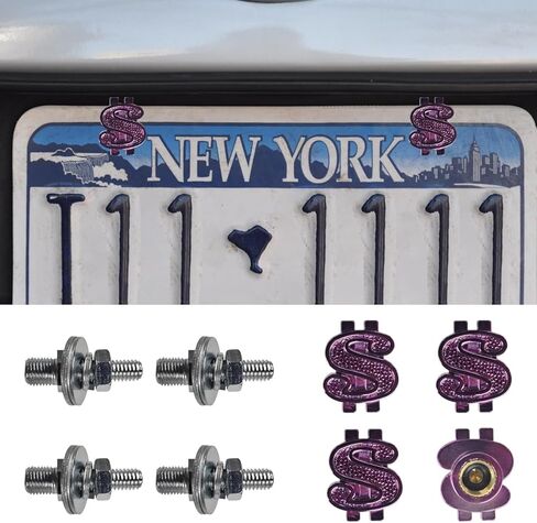 4PCS US Dollar Car License Plate Screws, Stainless Steels Anti-Theft Automotive License Plate Frame Bolts Fastener, Funny Vehicle Exterior Decoration Accessories for SUV, Truck (Pink) in Saudi Arabia
