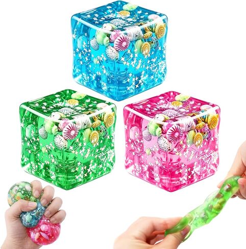 3PCS Ice Cube Squishy, Soft Sensory Fidget Stress Relief Set, Slow Rise Squeeze Cube, Anxiety Relief Squeeze Fidget for Office Desk, Calming Gadget for Anxiety ADHD in Saudi Arabia