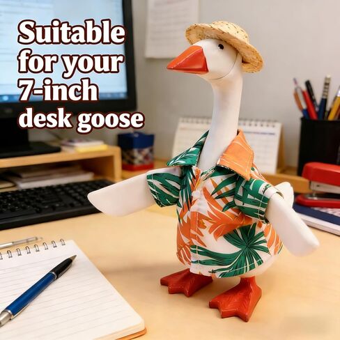 7-Inch Desk Goose Outfit - Palm Print Shirt Hawaiian Style Desk Goose Costumes, Summer Vacation Clothes for Magnetic Desktop Goose Statue, Home Office Table Decor Holiday Party Photo Prop Accessories in Saudi Arabia