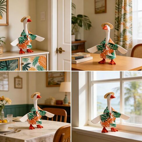 7-Inch Desk Goose Outfit - Palm Print Shirt Hawaiian Style Desk Goose Costumes, Summer Vacation Clothes for Magnetic Desktop Goose Statue, Home Office Table Decor Holiday Party Photo Prop Accessories in Saudi Arabia
