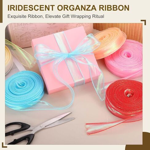 Iridescent Organza Ribbon (1-1/2" x 49 Yards, Bright Pink) Shimmer Fishtail Fabric Ribbons - Sparkly Practical, for Wedding Party Cake Flower DIY Decorations in Saudi Arabia