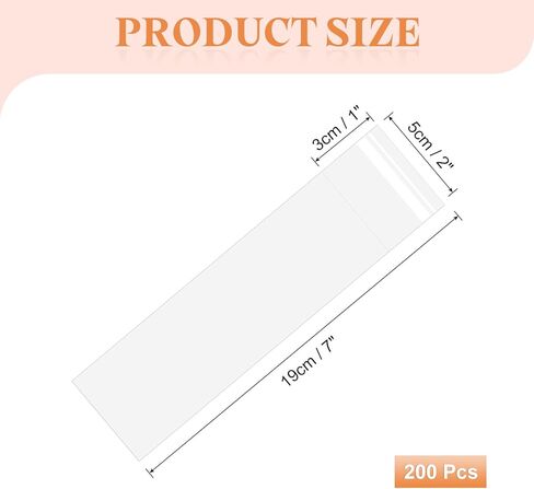 uxcell 200Pcs Self-Sealing Cello Bags, 2x7 Inch Long Clear Flap Resealable Poly Bags, OPP Adhesive Treat Bag 2 Mil for Bread Pretzel, Gift Packaging, Tableware, Necklaces Crafts in Kuwait