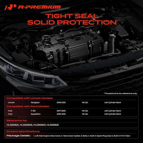 A-Premium Left Bank Engine Valve Cover with Valve Cover Gasket & Bolts Compatible with Ford F-150 2017-2020, Expedition 2018-2022 & Lincoln Navigator 2018-2023, V6 3.5L, Turbocharged in Kuwait