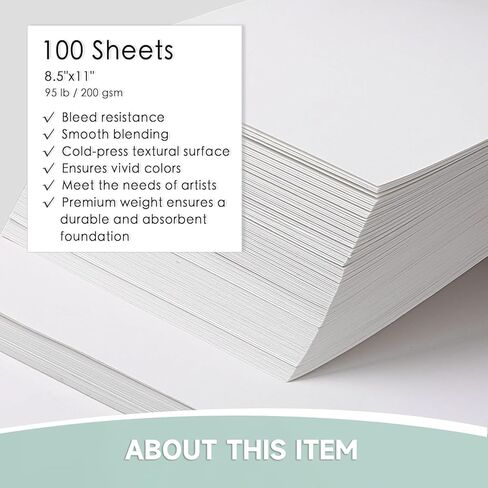 Watercolor Paper Bulk, 8.5"x11" Water Color Paper, 100 Sheets 95lb/200gsm Artist Painting Drawing Paper for Adults, Paint, Sketchbook, Journal, Art Supplies(LPWC-02) in Saudi Arabia