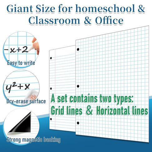 STTMGN 24" x 31" Write & Wipe Giant Magnetic Notebook Lined Paper For Classroom,Must Haves For Teachers,Jumbo Dry Erase Magnetic Grid Page For Graph On Whiteboard(2 Pieces per Pack) in Kuwait