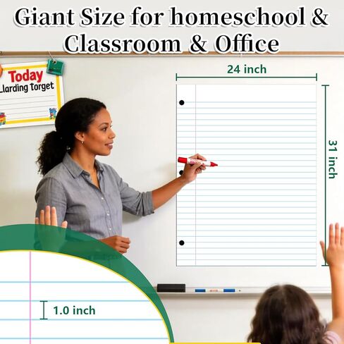 STTMGN 24" x 31" Write & Wipe Giant Magnetic Notebook Lined Paper For Classroom,Must Haves For Teachers,Jumbo Dry Erase Magnetic Grid Page For Graph On Whiteboard(2 Pieces per Pack) in Kuwait