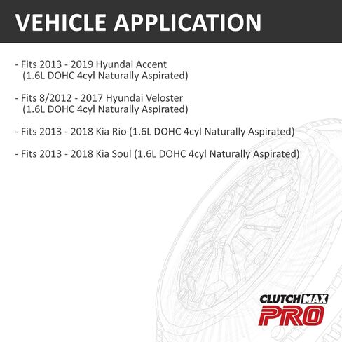 مجموعة القابض ClutchMaxPRO شديدة التحمل من OEM متوافقة مع Hyundai 2013-2019 Accent، تناسب 2013-2018 Rio، تناسب 2013-2018 Soul 1.6L DOHC 4cyl FS، UB، PS، RB (CP24010HDFW-CK) in Kuwait