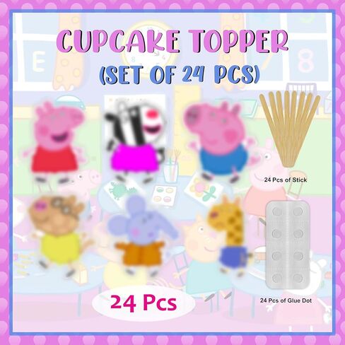 Pepa Pig Cupcake Topper Decorations – Cartoon-Themed Party Cake Picks Featuring Pepa, Family & Friends – Fun Supplies for Birthdays, Celebrations & Collectors in Kuwait