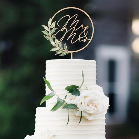 Mr & Mrs Cake Topper Greeny Wedding Cake Topper in Wood (Design 02) in Kuwait