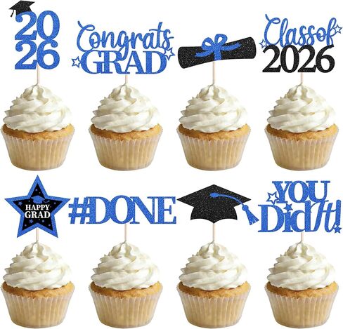Black and Gold Graduation Decorations Cupcake Toppers 2026,48Pcs Black and Gold Graduation Cake Toppers,Class of 2026 Cupcake Toppers for Graduation Cake Decorations in Saudi Arabia