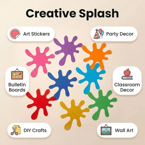 6x6in Paint Splatter Paper Cutouts, 48 Pcs, Colorful, Round, for Birthday Party, Bulletin Board, Classroom Decor, School Supplies in Saudi Arabia