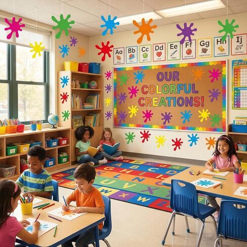 6x6in Paint Splatter Paper Cutouts, 48 Pcs, Colorful, Round, for Birthday Party, Bulletin Board, Classroom Decor, School Supplies in Saudi Arabia