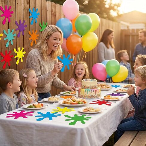 6x6in Paint Splatter Paper Cutouts, 48 Pcs, Colorful, Round, for Birthday Party, Bulletin Board, Classroom Decor, School Supplies in Saudi Arabia