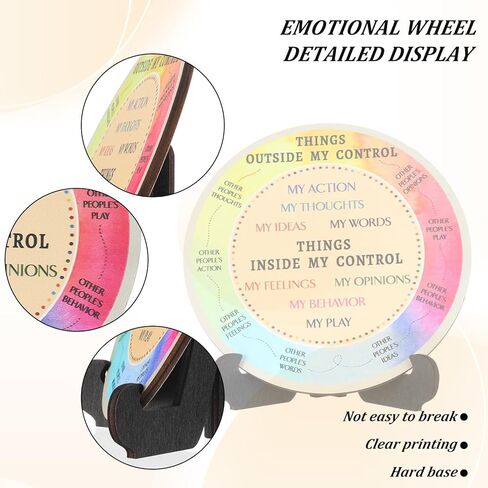 Molain Feelings Wheel Therapy for Therapists, Therapy Office Desk Decor Wooden Double Sided Mental Health Emotion Chart with Stand Therapist Gifts for Women Men Counselors Home Use in Kuwait