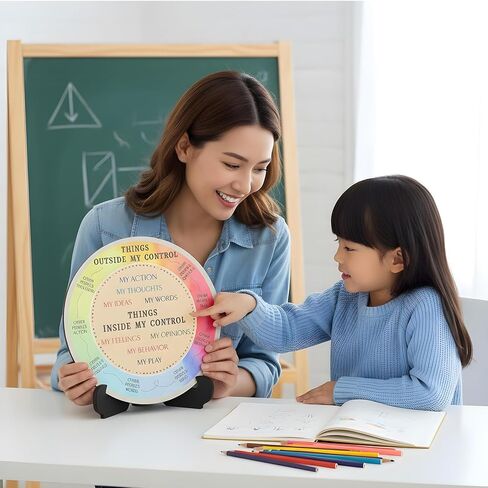 Molain Feelings Wheel Therapy for Therapists, Therapy Office Desk Decor Wooden Double Sided Mental Health Emotion Chart with Stand Therapist Gifts for Women Men Counselors Home Use in Kuwait