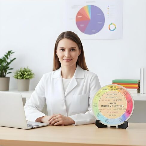 Molain Feelings Wheel Therapy for Therapists, Therapy Office Desk Decor Wooden Double Sided Mental Health Emotion Chart with Stand Therapist Gifts for Women Men Counselors Home Use in Kuwait