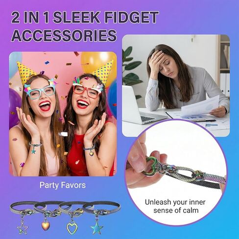 4 PCS Fidget Zipper Bracelets 7.09 Inch Wearable Zipper Fidget Bracelet for Autism ADHD Anxiety Stress Relief Hand Sensory Tools Friendship Accessory for Adults Birthday Party Favors in Kuwait