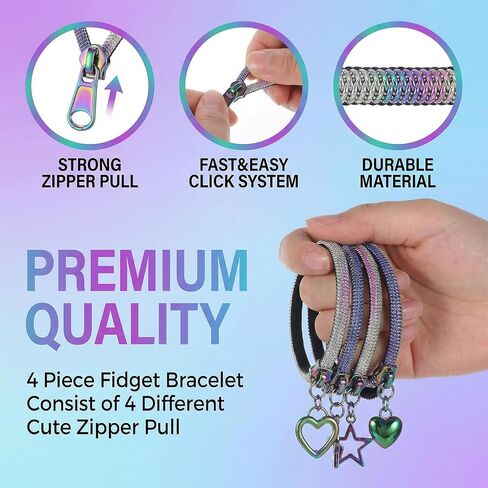 4 PCS Fidget Zipper Bracelets 7.09 Inch Wearable Zipper Fidget Bracelet for Autism ADHD Anxiety Stress Relief Hand Sensory Tools Friendship Accessory for Adults Birthday Party Favors in Kuwait