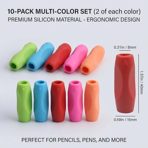 10Pcs Pen Grips Set, Multicolor Silicone Pencil Grips for Kids Adults Handwriting, Flexable Soft Comfortable Pencil Grippers, Pen Cushion Grip Writing Aid Corrective Finger Tool for Students in Kuwait