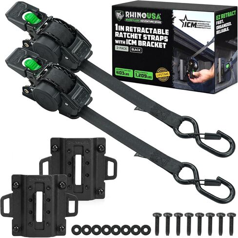 أحزمة سقاطة مدمجة قابلة للسحب مثبتة على السرير من Rhino USA لشاحنات فورد فقط 2PK(2015+ F-150 و2017+ F-250) - متوافقة مع BoxLink، قابلة للإزالة، دوارة 360 درجة، أربطة ربط شديدة التحمل in Kuwait
