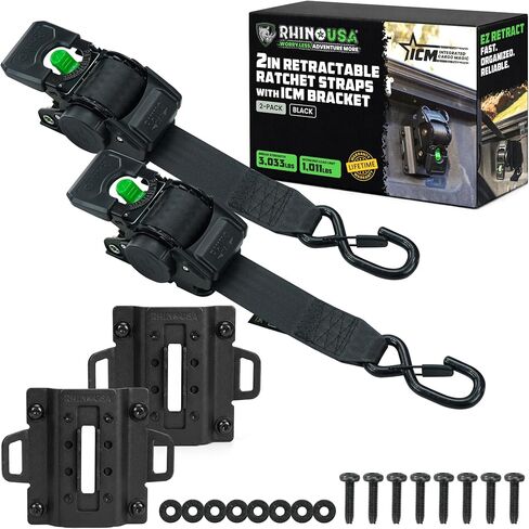 أحزمة سقاطة مدمجة قابلة للسحب مثبتة على السرير من Rhino USA لشاحنات فورد فقط 2PK(2015+ F-150 و2017+ F-250) - متوافقة مع BoxLink، قابلة للإزالة، دوارة 360 درجة، أربطة ربط شديدة التحمل in Kuwait