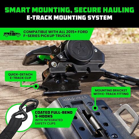 أحزمة سقاطة مدمجة قابلة للسحب مثبتة على السرير من Rhino USA لشاحنات فورد فقط 2PK(2015+ F-150 و2017+ F-250) - متوافقة مع BoxLink، قابلة للإزالة، دوارة 360 درجة، أربطة ربط شديدة التحمل in Kuwait