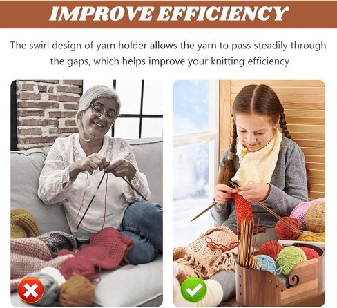 مجموعة أوعية غزل DIY، مع خطاف كروشيه وإبر خياطة، أوعية غزل خشبية للحياكة والكروشيه، وعاء حامل غزل كروشيه كبير (بني) in Kuwait