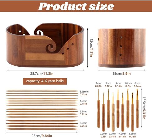 مجموعة أوعية غزل DIY، مع خطاف كروشيه وإبر خياطة، أوعية غزل خشبية للحياكة والكروشيه، وعاء حامل غزل كروشيه كبير (بني) in Kuwait
