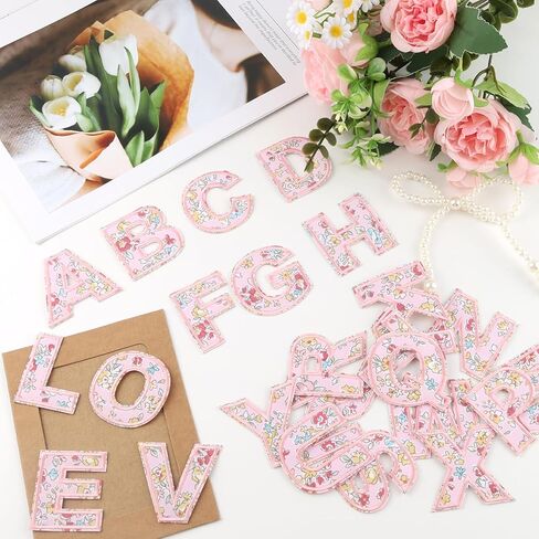 26PCS Flower Letter Patch Stickers A-Z Alphabets, Cute Fabric Letters Patches, Iron on Flowers Letters for Clothing, Self Adhesive Letter Patches, Flower Alphabet Letterman Decorate Repair Patches in Kuwait