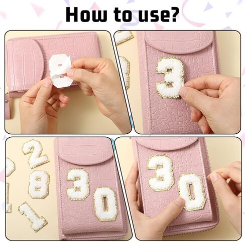 20 Pcs Iron on Number Patches, 2.13 Inch Chenille Numbers Embroidery Patches with Gold Glitter Sequins White 0-9 Applique for Team Jerseys Sports Football Jeans Bags Hats Clothing Decors in Kuwait