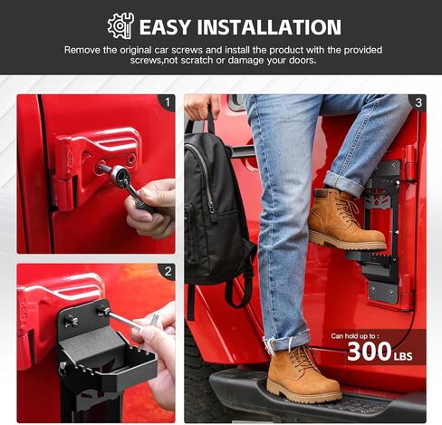 YZONA مفصلات قدم معدنية قابلة للطي، متوافقة مع 2007-2026 Jeep Wrangler JK JL JKU JLU Unlimited & Gladiator JT 2/4 أبواب، ملحقات خطوة القدم in Kuwait