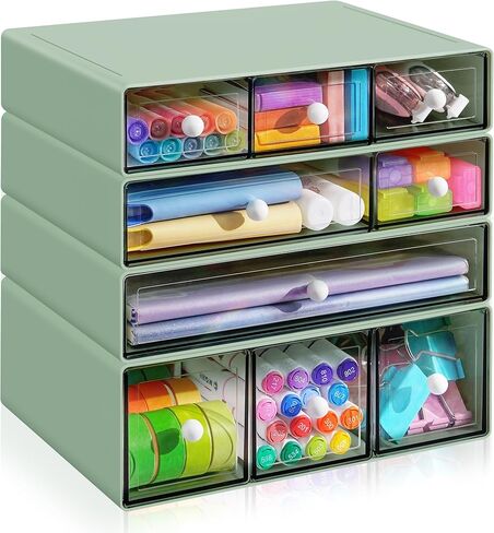 Desk Organizer with 9 Drawers, 4 Tiers Stackable Storage Drawers, Desktop Storage Box with Clear Drawers for Stationery, Makeup, Jewelry, Office and Craft Supplies (White) in Kuwait