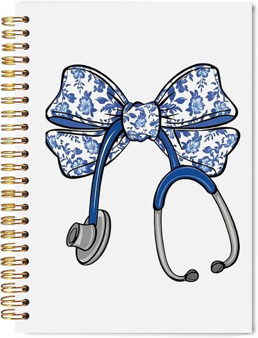 Chinoiserie Blue Bow Nurse Spiral Notebook Journal 5.5x8.3, Nurse Appreciation Gifts, Nursing Medical Office Supplies for Work, Blue Floral Stethoscope Journaling Notebooks in Kuwait