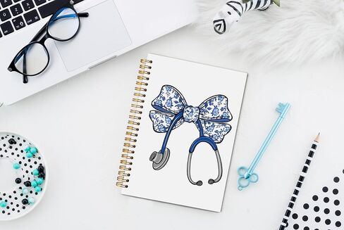 Chinoiserie Blue Bow Nurse Spiral Notebook Journal 5.5x8.3, Nurse Appreciation Gifts, Nursing Medical Office Supplies for Work, Blue Floral Stethoscope Journaling Notebooks in Kuwait