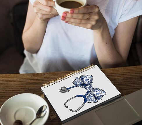 Chinoiserie Blue Bow Nurse Spiral Notebook Journal 5.5x8.3, Nurse Appreciation Gifts, Nursing Medical Office Supplies for Work, Blue Floral Stethoscope Journaling Notebooks in Kuwait