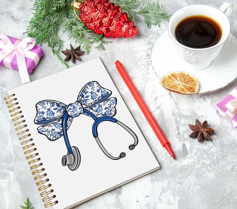 Chinoiserie Blue Bow Nurse Spiral Notebook Journal 5.5x8.3, Nurse Appreciation Gifts, Nursing Medical Office Supplies for Work, Blue Floral Stethoscope Journaling Notebooks in Kuwait