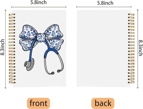 Chinoiserie Blue Bow Nurse Spiral Notebook Journal 5.5x8.3, Nurse Appreciation Gifts, Nursing Medical Office Supplies for Work, Blue Floral Stethoscope Journaling Notebooks in Kuwait