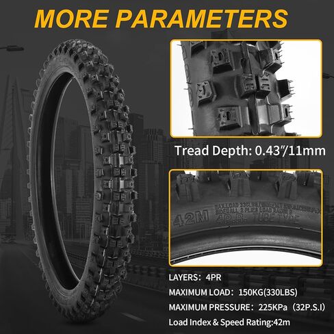 70/100-19 Electric Dirt Bike Tire with 2.75/3.00-19 Tube for Surron Light Bee X Sur Ron LBX L1E Segway X260 CRF150 XR150 XR100 TTR125 Dirt Pit Bike Motorcycle - Off-Road - 4PR 42M TT in Kuwait