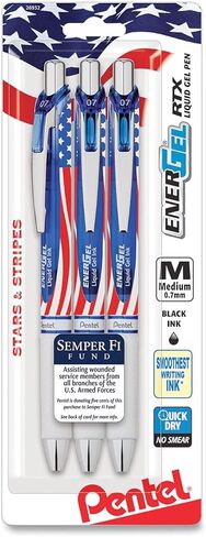 Pentel EnerGel RTX, Stars & Stripes Edition Liquid Gel Pens, 0.7mm, Black ink, 3 pack in Kuwait