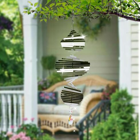 Wind Spinners Outdoor – Colorful Garden Wind Spinners & Yard Decorations, Outside Wind Chimes for Garden Decor, Birthday Gifts for Women (Helicoid-Silver, 7.8 inch) in Saudi Arabia