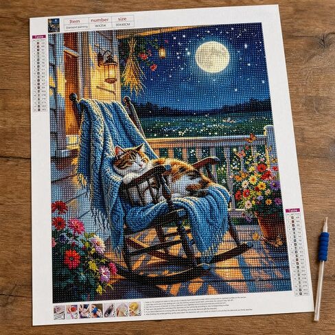 YCZO 5D Cat Diamond Painting Kits for Adults Beginners, Full Drill Round Diamond Art Kit for Home Wall Decor, DIY Diamond Art for Stress Relief, Craft Gifts for Women-11.8 "x15.8 in Kuwait